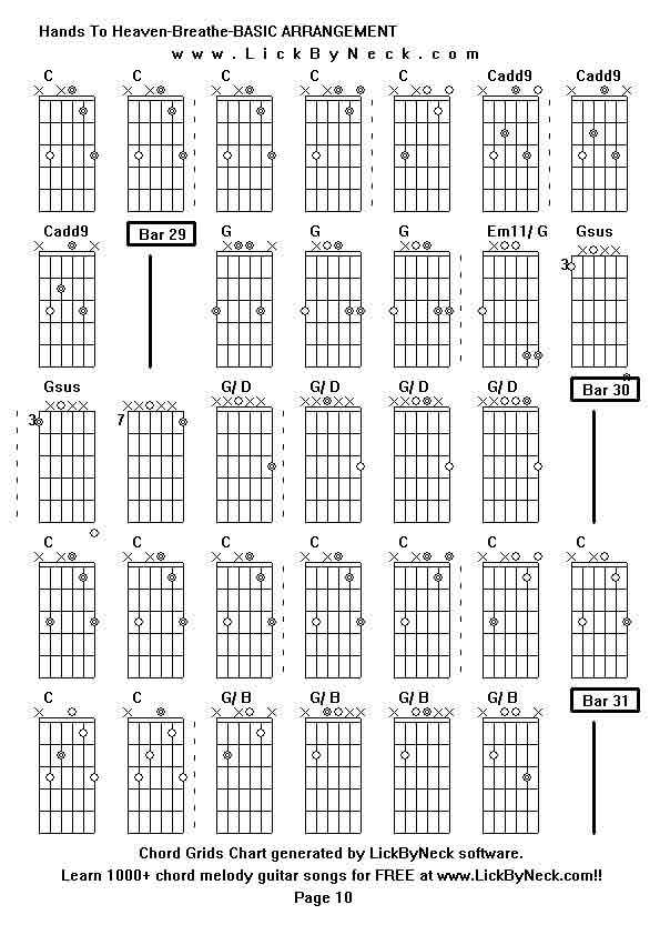 Chord Grids Chart of chord melody fingerstyle guitar song-Hands To Heaven-Breathe-BASIC ARRANGEMENT,generated by LickByNeck software.